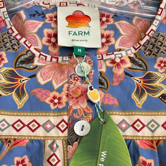 Farm Rio Superbloom Tapestry Blue Mini Floral Dress NWT Size Medium NWT - Picture 9 of 11